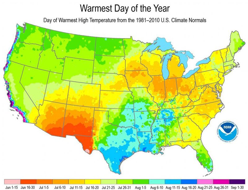 warmest days of the year map